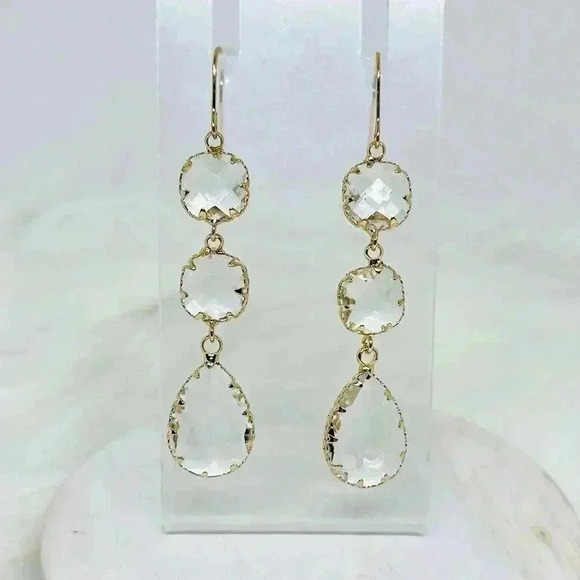 Crystal Clear Dangling Bezel Earrings - Picture 4 of 5